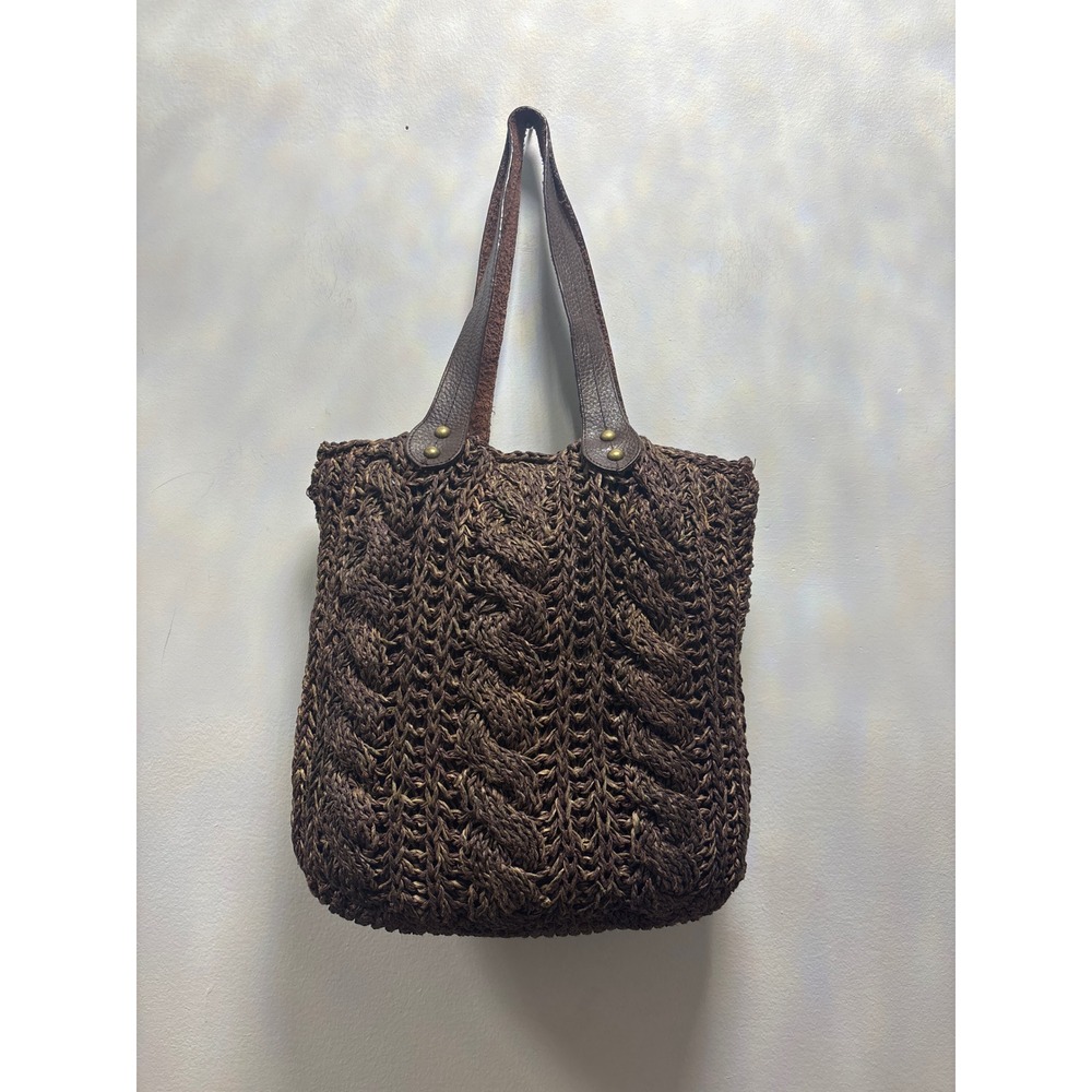 Gap Woven Cable Knit Tote Bag Women One Size Brown Boho Straw